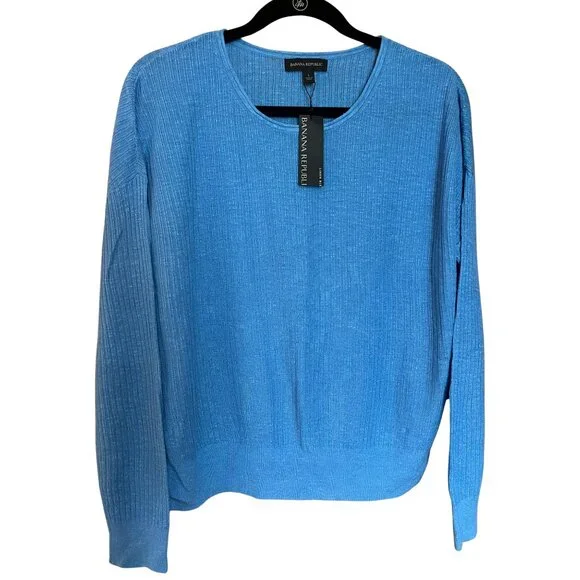 NWT! Blue Linen Blend Sweater // Banana Republic Women's Size L - Picture 1 of 6